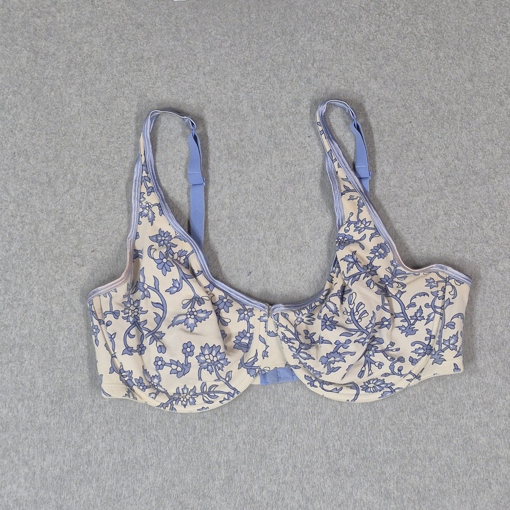 Cacique Women Bra 40DD Blue Floral T Shirt Underwired Lace Strap